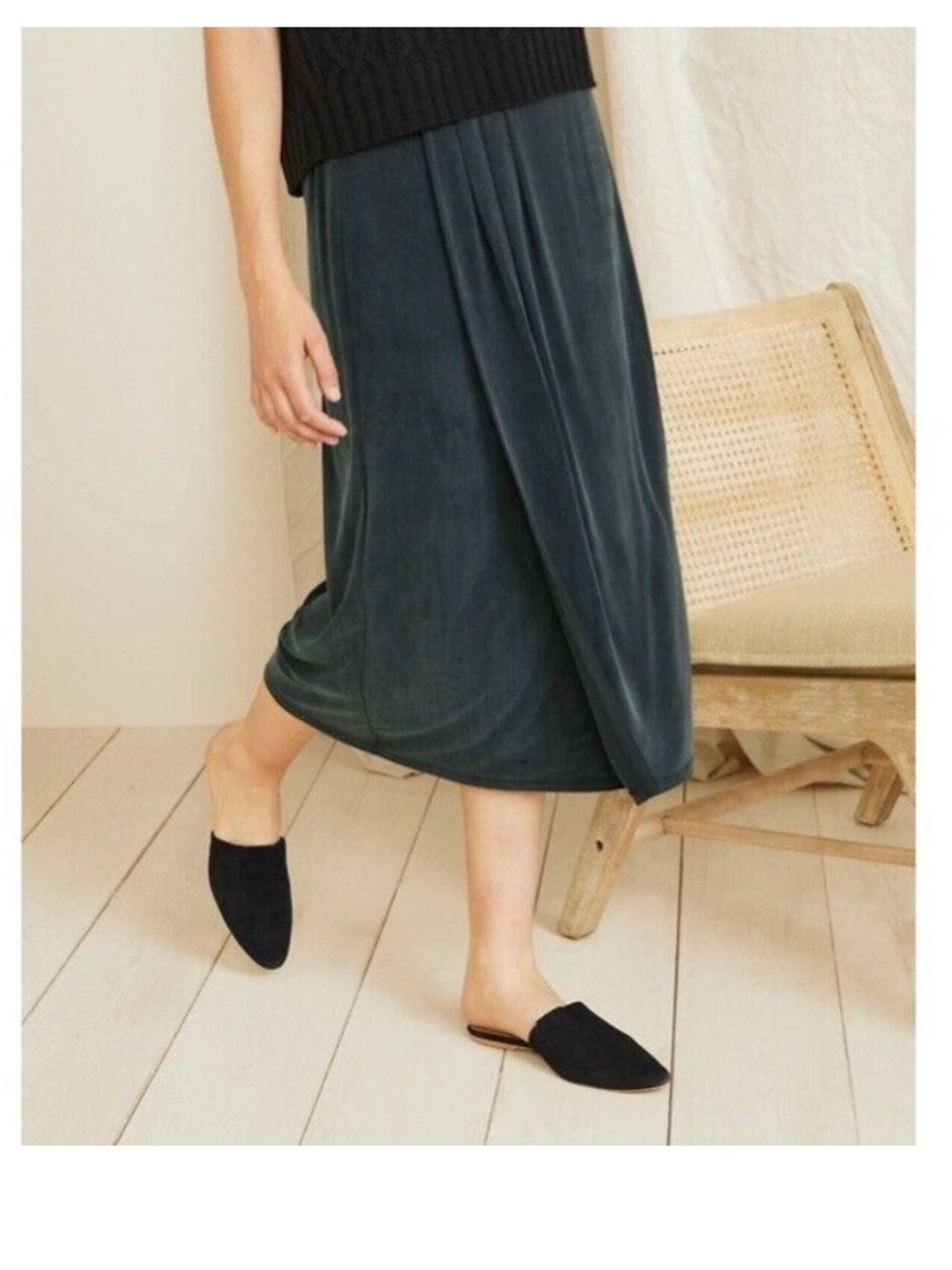 Garnet Hill Womens Amara Cupro Knit Skirt Sz XS Tapenade Green Midi Faux Wrap